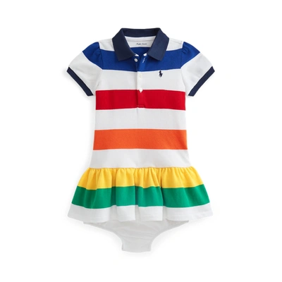 Shop Ralph Lauren Striped Ruffled Dress & Bloomer In Rainbow Stripe/white