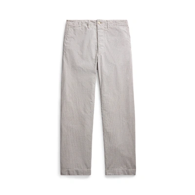 Shop Double Rl Striped Seersucker Pant In Cream And Grey