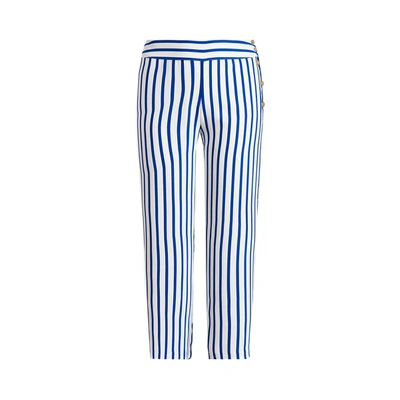 Shop Lauren Woman Striped Satin Wide-leg Pant In Sapphire Star/white