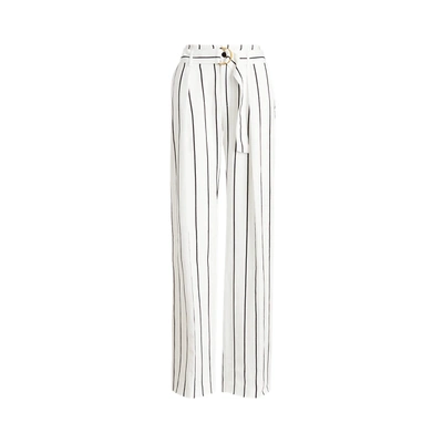 Shop Lauren Ralph Lauren Striped Linen-blend Wide-leg Pant In White/polo Black