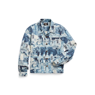 Shop Double Rl Photo-print Twill Camp Shirt In Blue/dark Blue