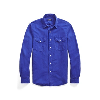 Shop Ralph Lauren Classic Fit Washed Workshirt In Cruise Royal