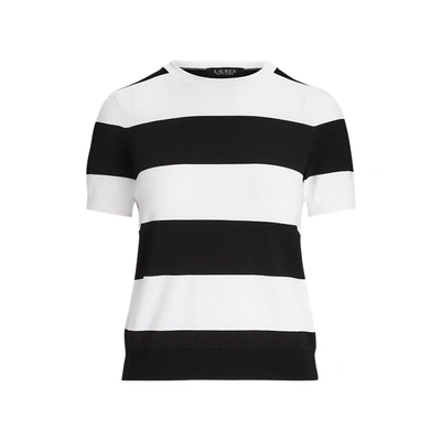 Shop Lauren Ralph Lauren Striped Short-sleeve Sweater In White/ Polo Black