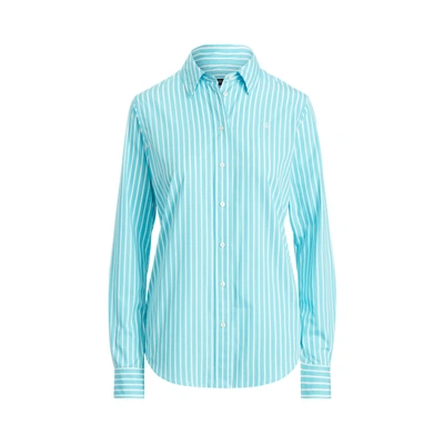 Shop Lauren Ralph Lauren Striped Cotton Broadcloth Shirt In Turquoise/white