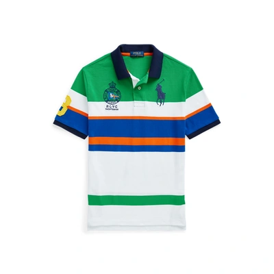 Shop Polo Ralph Lauren Big Pony Striped Cotton Mesh Polo Shirt In Golf Green Multi