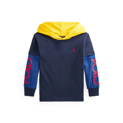 Shop Polo Ralph Lauren Logo Cotton Hooded Tee In Newport Navy