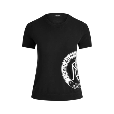 Shop Lauren Woman Logo Short-sleeve Sweater In Polo Black/white