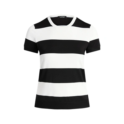 Shop Lauren Woman Striped Short-sleeve Sweater In White/ Polo Black