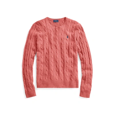 Shop Ralph Lauren Cable Wool Crewneck Sweater In Red Slate Heather