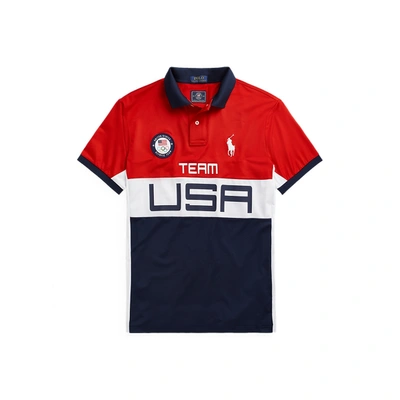 Shop Ralph Lauren Team Usa Stretch Mesh Polo Shirt In Rl 2000 Red Multi