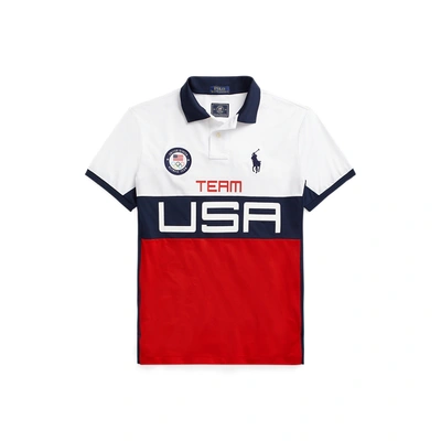 Shop Ralph Lauren Team Usa Stretch Mesh Polo Shirt In Pure White Multi