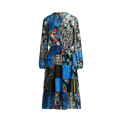 Shop Lauren Ralph Lauren Patchwork Georgette Long-sleeve Dress In Black/blue/multi