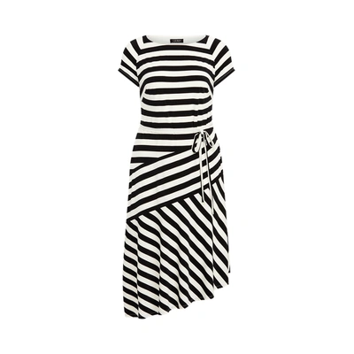 Shop Lauren Woman Striped Jersey Dress In Colonial Cream/black