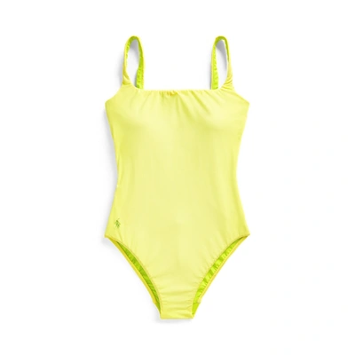 Shop Ralph Lauren Scoopback One-piece Swimsuit In Lemon