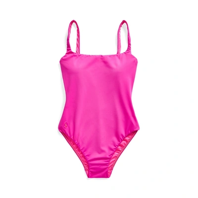 Shop Ralph Lauren Scoopback One-piece Swimsuit In Fuschia