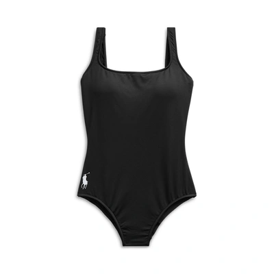 Shop Ralph Lauren Scoopback One-piece Swimsuit In Black
