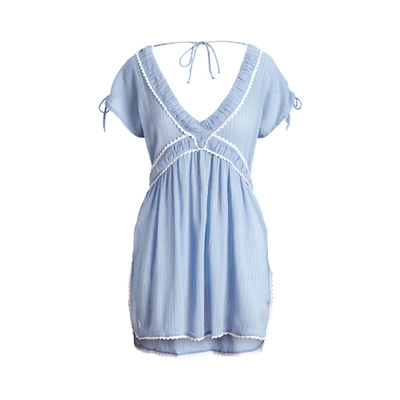 Shop Ralph Lauren Ruffle V-neck Dress In Blue