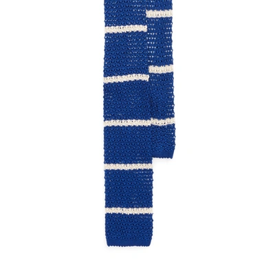 Shop Ralph Lauren Striped Knit Silk Tie In Royal/white