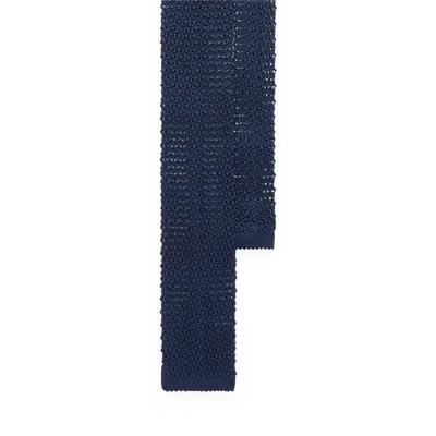 Shop Ralph Lauren Knit Silk Tie In Light Navy