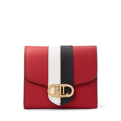 Shop Lauren Ralph Lauren Pebbled Leather Compact Wallet In Red/white/navy
