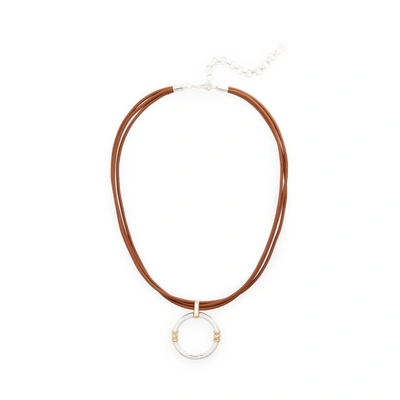 Shop Lauren Ralph Lauren Leather Link Pendant Necklace In Gold/silver