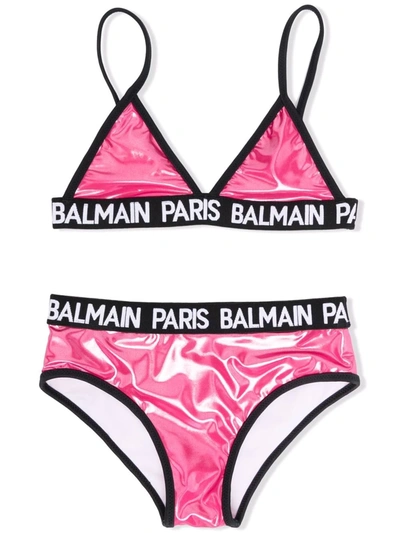 Shop Balmain Logo-band High-shine Bikini In Pink