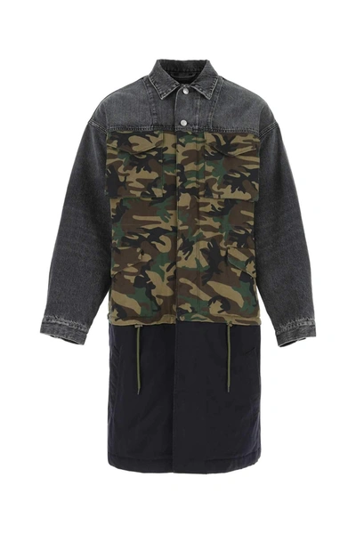 Shop Balenciaga Camouflage Denim Jacket In Multi