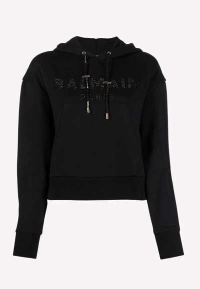 Shop Balmain Drawstring Hooded Sweater Tops In Black