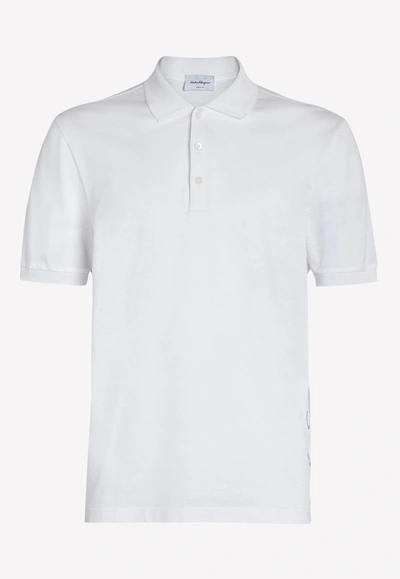 Shop Ferragamo Cotton Polo Shirt With Embroidered Signature In White