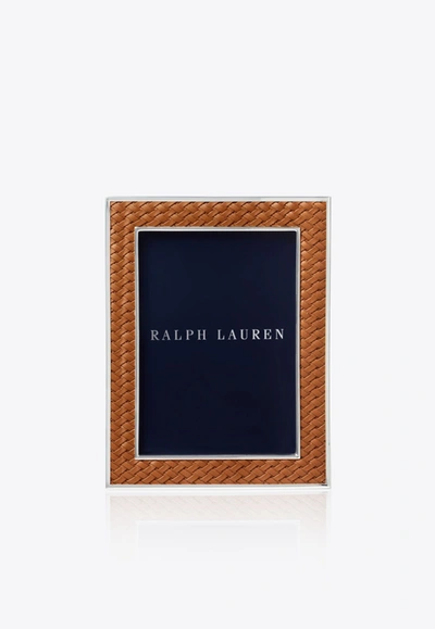 Shop Ralph Lauren Brockton Woven Leather Picture Frame 5"x7" In Brown