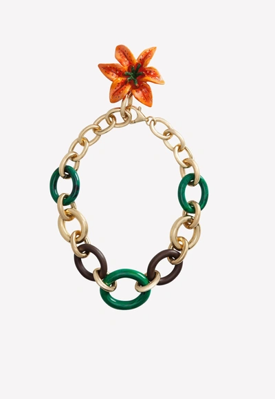 Shop Dolce & Gabbana Chain Choker Necklace With Flower Pendant In Gold
