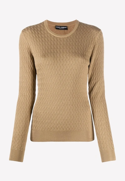Shop Dolce & Gabbana Knitted Silk Pullover Sweater In Beige