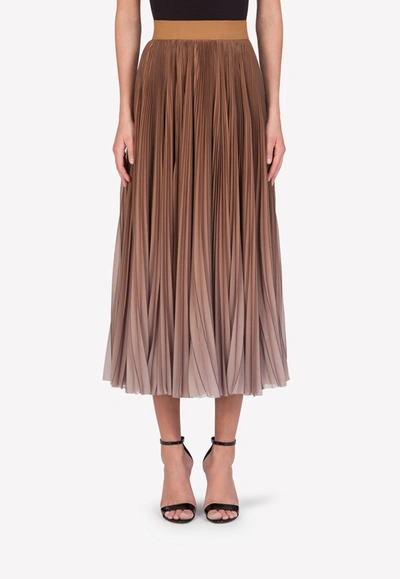Shop Dolce & Gabbana Longuette Degradé Print Plisse Chiffon Midi Skirt In Brown