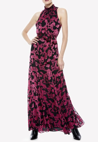 Shop Alice And Olivia Dita Mock Neck Maxi Dress In Silk Blend In Pink