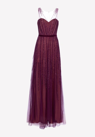 Shop Notte By Marchesa Fully Beaded Tulle Gown In Purple