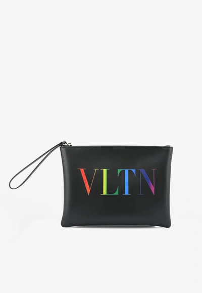 Shop Valentino Vltn Pouch In Calf Leather In Black