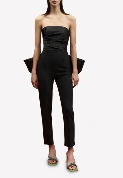 Shop Solace London Willa Slim Fit Strapless Jumpsuit In Moire Jacquard Crepe In Black