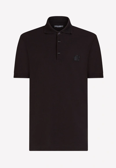 Shop Dolce & Gabbana Piqué Cotton Polo T-shirt In Black