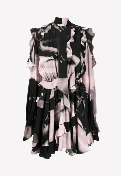 Shop Off-white Romantic Ruffled Satin Mini Dress In Black