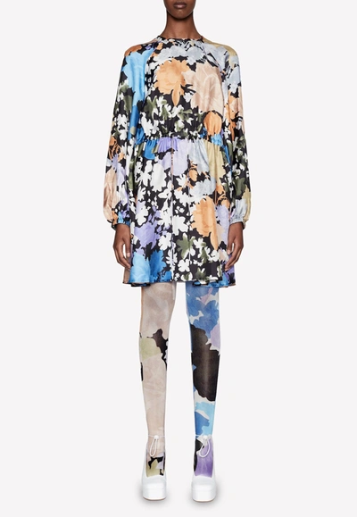 Shop Stine Goya Coco Raglan Sleeves Silk Mini Dress - Flora In Multicolor