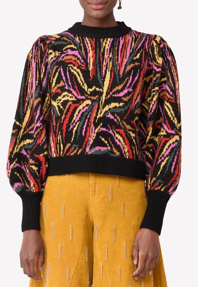 Shop Farm Rio Shinny Zebra Knitted Jacquard Sweater In Black