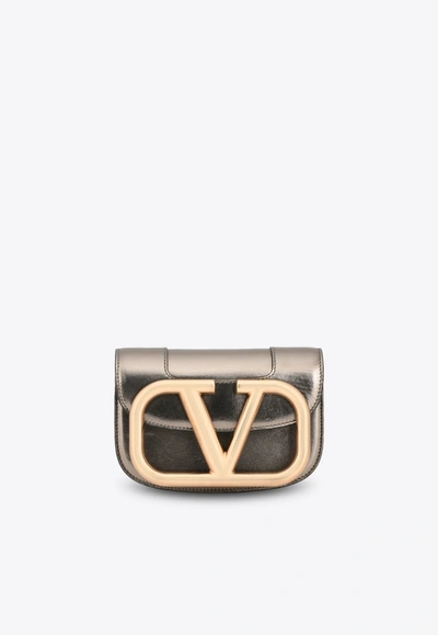Shop Valentino Small Supervee Crossbody Bag In Metallic Nappa Leather In Gold