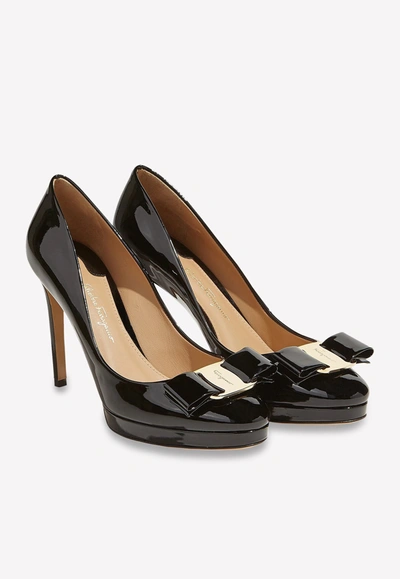 Shop Ferragamo Osimo 105 Patent Leather Pumps With Iconic Bow In Black