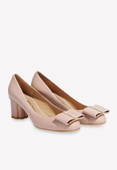 Shop Ferragamo Capua 55 Calfskin Pumps With Over-sized Vara Bow In Pink