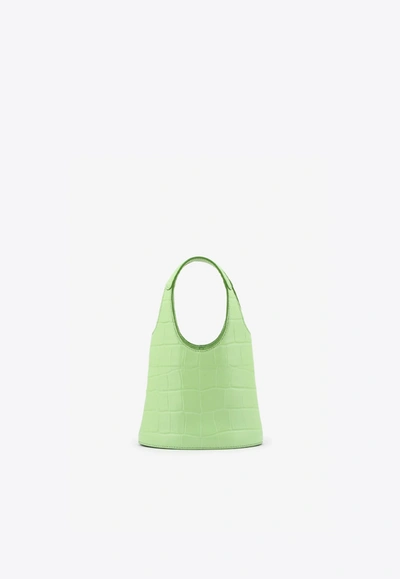 Shop Staud Timmy Bucket Bag In Croc-embossed Leather In Green