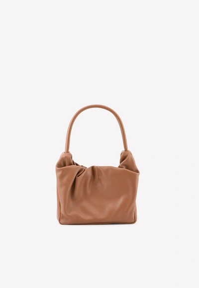 Shop Staud Felix Top Handle Bag In Lambskin In Brown