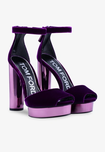 Shop Tom Ford Velvet Platform Sandals With Block Heel - 130 Mm In Purple