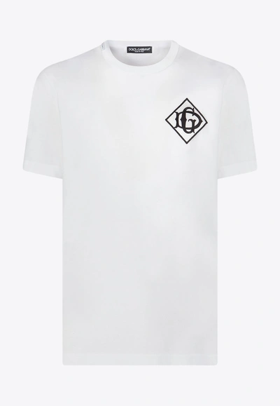 Shop Dolce & Gabbana Cotton T-shirt With Dg Logo Embroidery In White