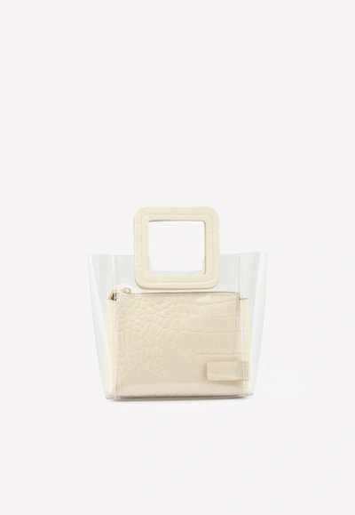 Shop Staud Mini Shirley Tote Bag In Pvc And Calfskin In White