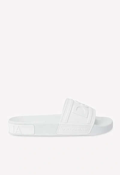 Shop Dolce & Gabbana Dg Logo Rubber Beach Slides In White
